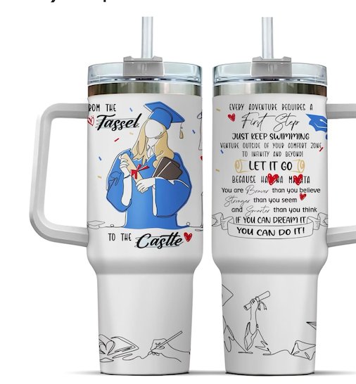 Tumbler 40oz with handle, lid, straw: Grad̂