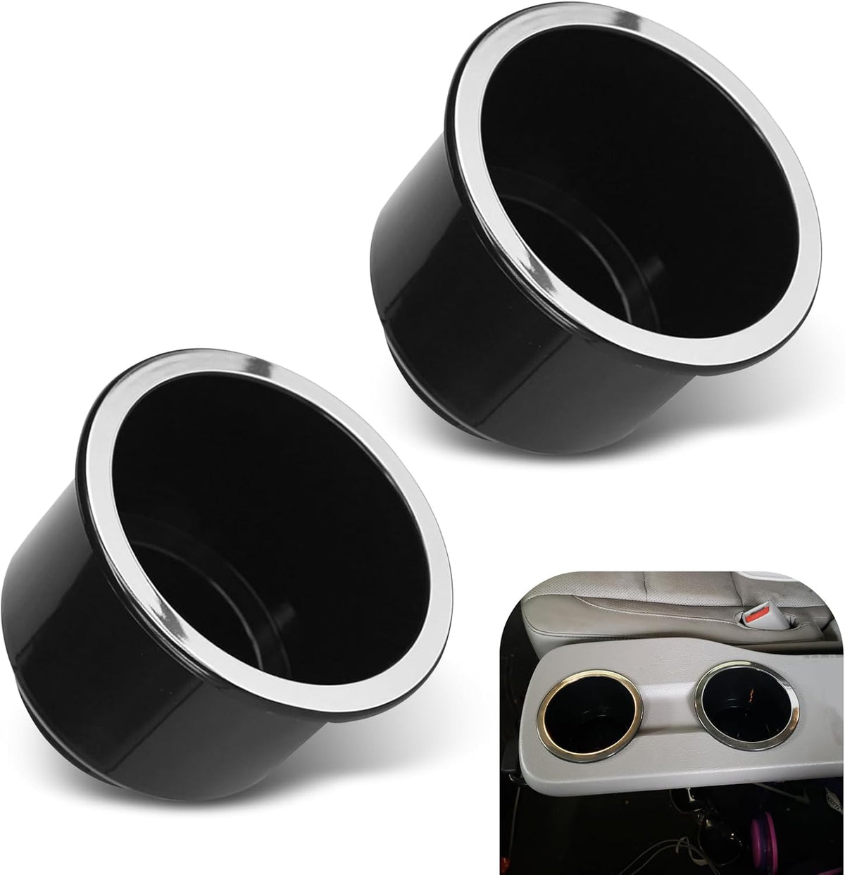2 Pcs Car Cup Holder Insert, Universal (Black)