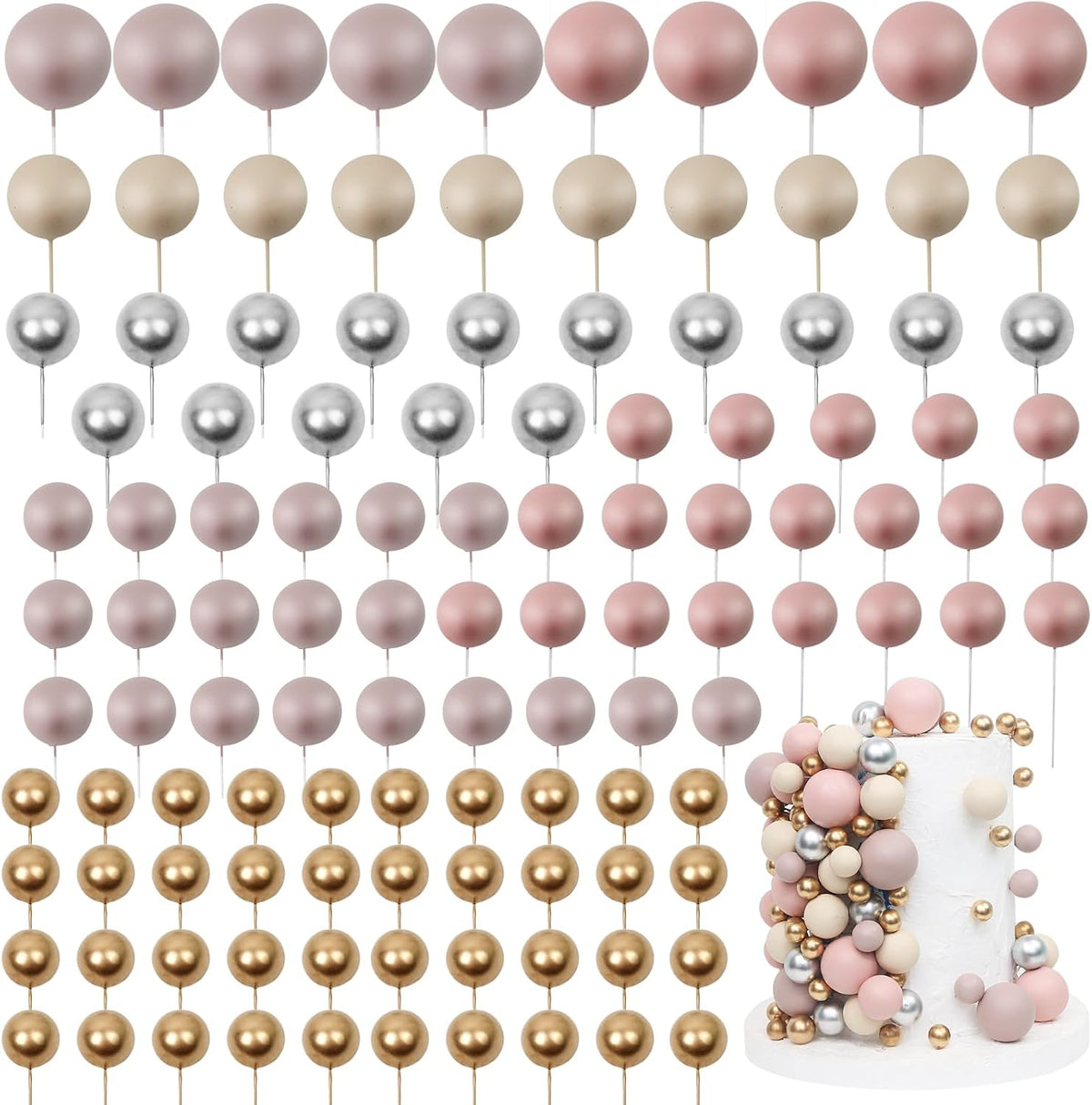Ball Cake Toppers 115 Pcs - Dusty Pink Set