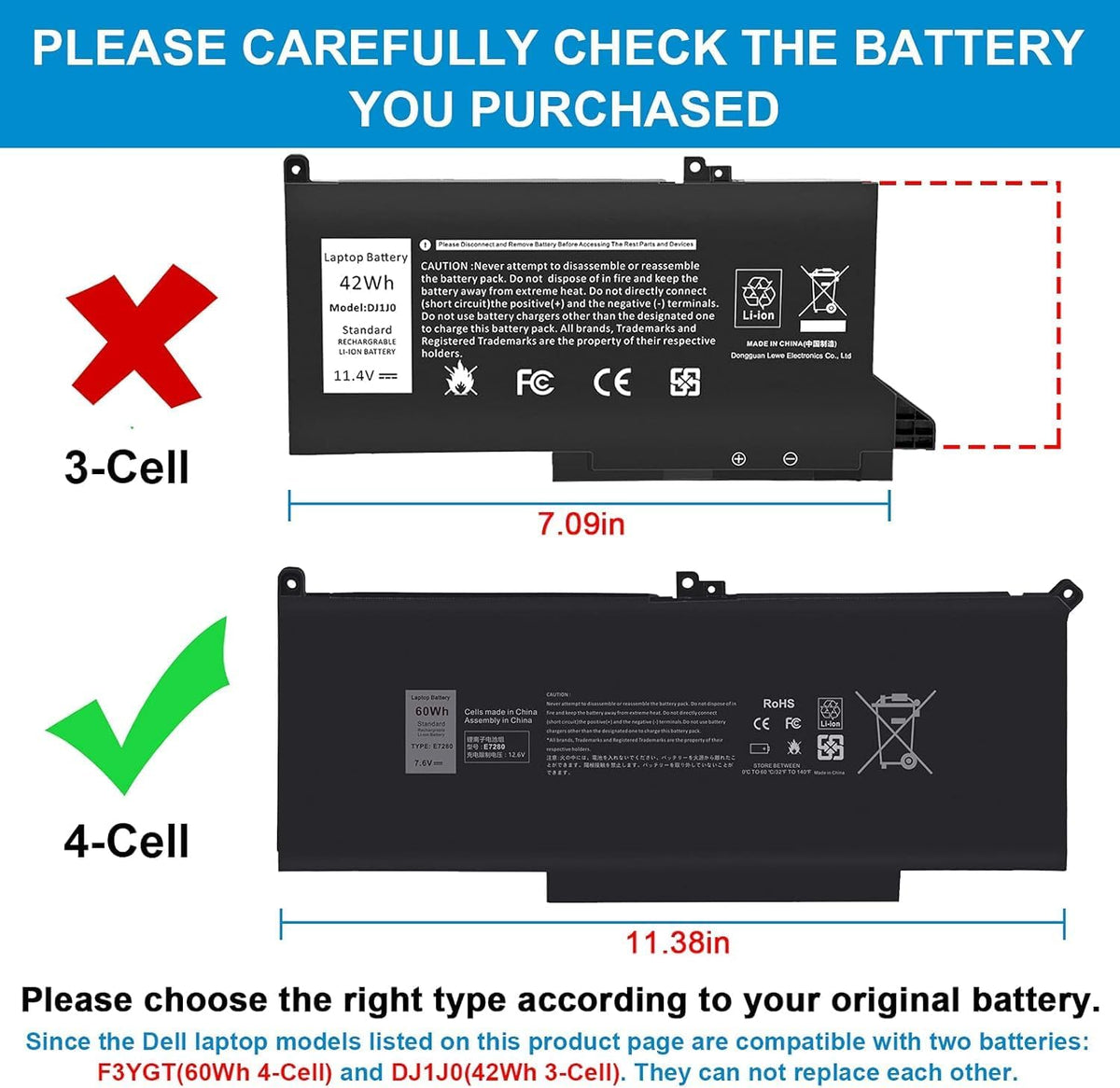 TREE.NB 60Wh F3YGT Dell Latitude Battery 14"