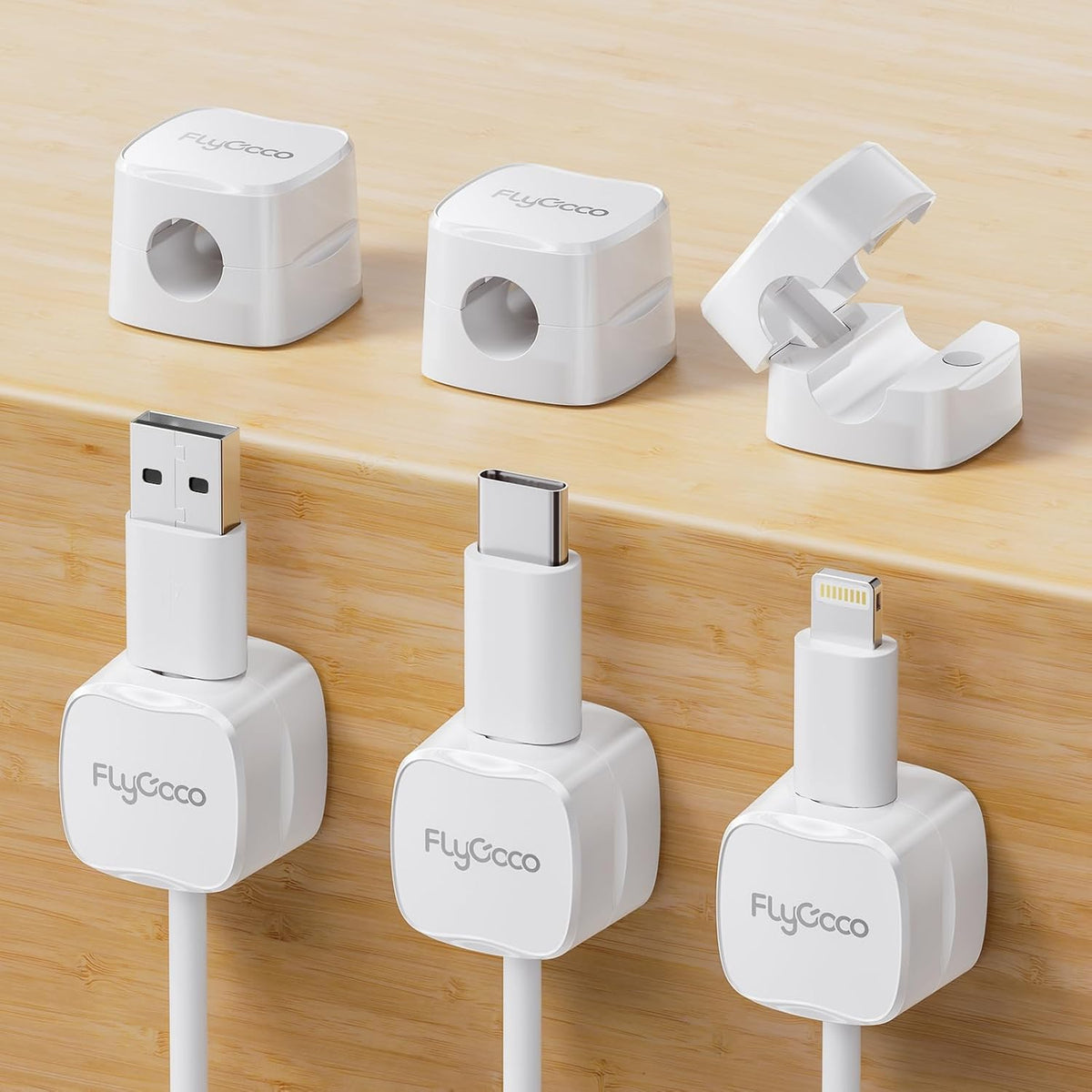 2pk FlyCoco Magnetic Cable Clips, 6 Pack White