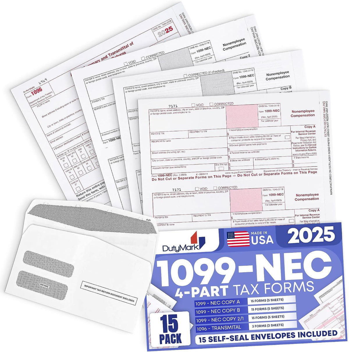 1099 NEC Tax Forms 2025 Kit, 15-Pack