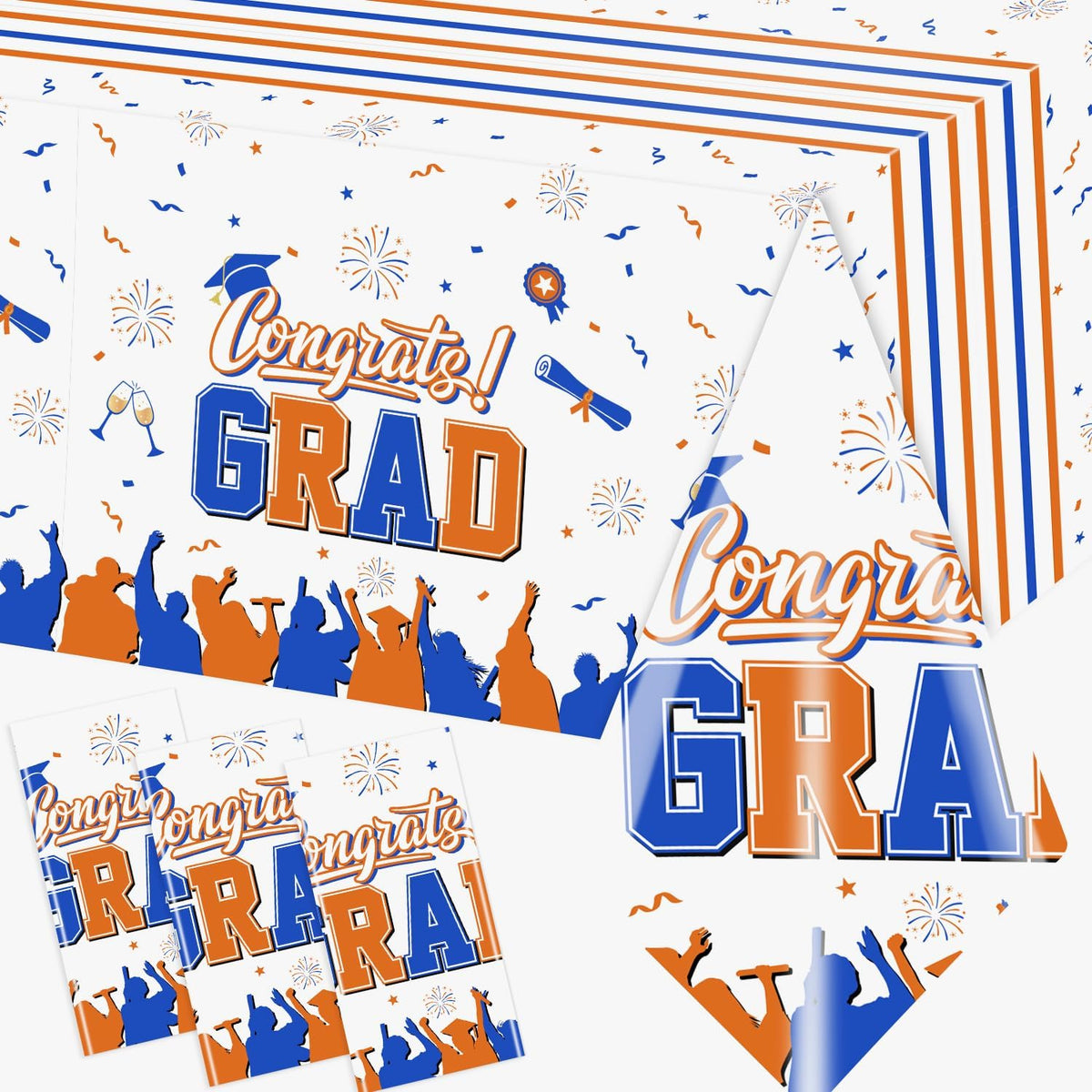 CMUSKO Graduation Tablecloth – 3Pcs Orange/Blue