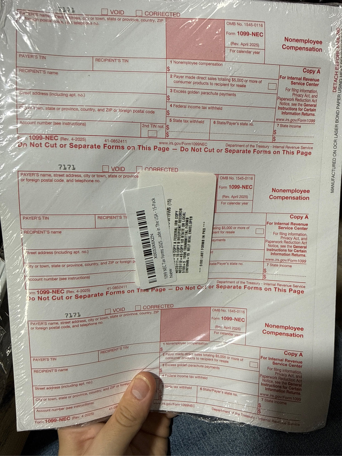 1099 NEC Tax Forms 2025 Kit, 15-Pack